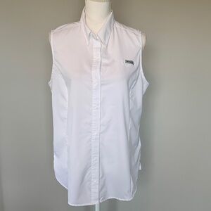 Columbia White Sleeveless Button-Down Shirt